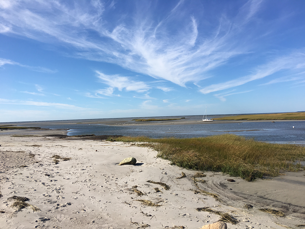 small boat at low tide